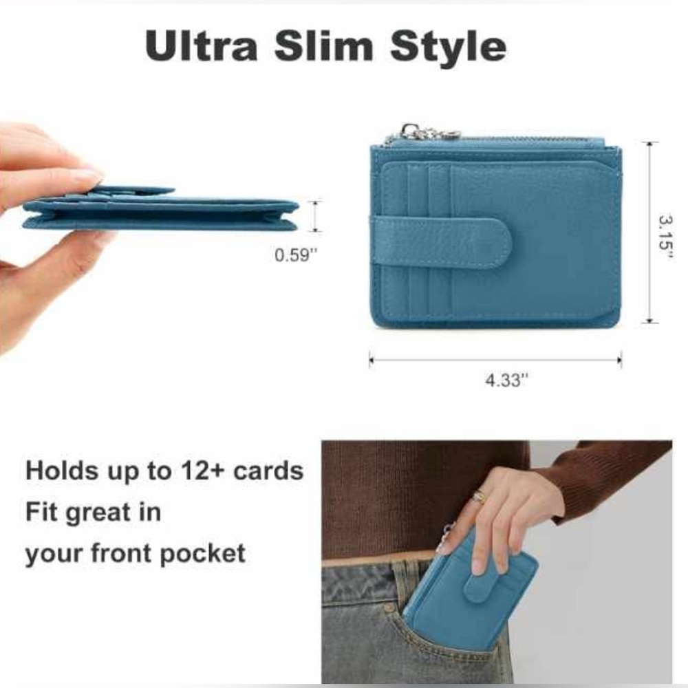 NWOT- RFID Faux Leather Card Holder w/ID Window Flap & Zipper Pocket - Picture 2 of 6